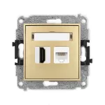 ICON Mechanizm gniazda pojedynczego HDMI 2.0, 4K + gniazda komp. poj. 1xRJ45, kat. 5e, 8-stykowy złoty