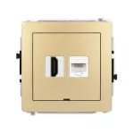 DECO Mechanizm gniazda pojedynczego HDMI 2.0, 4K + gniazda komp. poj. 1xRJ45, kat. 5e, 8-stykowy, bez pola opisowego złoty