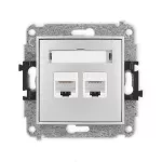 MINI Mechanizm gniazda komputerowego podwójnego 2xRJ45, kat. 6, 8-stykowy srebrny metalik