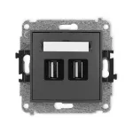 MINI Mechanizm gniazda podwójnego 2xUSB A-A 2.0 grafitowy mat