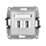 MINI Mechanizm gniazda podwójnego 2xUSB A-A 2.0 srebrny metalik