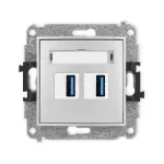 MINI Mechanizm gniazda podwójnego 2xUSB A-A 3.0 srebrny metalik