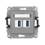 MINI Mechanizm gniazda podwójnego 2xUSB A-A 3.0 szary mat