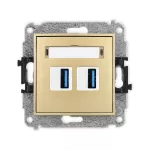 MINI Mechanizm gniazda podwójnego 2xUSB A-A 3.0 złoty