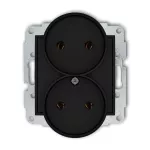 MINI Mechanizm gniazda podwójnego do ramki bez uziemienia 2x2P (bez przesłon torów prądowych) czarny mat