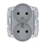 MINI Mechanizm gniazda podwójnego do ramki z uziemieniem 2x(2P+Z) (bez przesłon torów prądowych) srebrny metalik