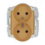MINI Mechanizm gniazda podwójnego do ramki z uziemieniem 2x(2P+Z) (bez przesłon torów prądowych) złoty