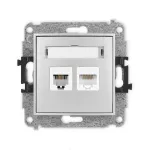 MINI Mechanizm gniazda telefonicznego pojedynczego 1xRJ11 + komputerowego pojedynczego 1xRJ45, kat. 5e, 8-stykowy, beznarzędziowe srebrny metalik