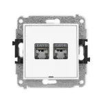 MINI Mechanizm gniazda komputerowego podwójnego 2xRJ45, kat. 6, ekranowany, 8-stykowy, bez pola opisowego biały
