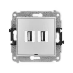 MINI Mechanizm gniazda podwójnego 2xUSB A-A 2.0, bez pola opisowego srebrny metalik