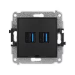 MINI Mechanizm gniazda podwójnego 2xUSB A-A 3.0, bez pola opisowego czarny mat