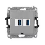 MINI Mechanizm gniazda podwójnego 2xUSB A-A 3.0, bez pola opisowego szary mat