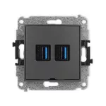 MINI Mechanizm gniazda podwójnego 2xUSB A-A 3.0, bez pola opisowego grafitowy mat