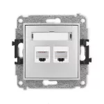 MINI Mechanizm gniazda komputerowego podwójnego 2xRJ45, kat. 6A, 8-stykowy srebrny metalik