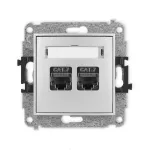 MINI Mechanizm gniazda komputerowego podwójnego 2xRJ45, kat. 7, ekranowany, 8-stykowy srebrny metalik