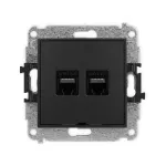 MINI Mechanizm gniazda komputerowego podwójnego 2xRJ45, kat. 6A, 8-stykowy, bez pola opisowego czarny mat