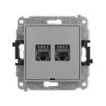 MINI Mechanizm gniazda komputerowego podwójnego 2xRJ45, kat. 7, ekranowany, 8-stykowy, bez pola opisowego szary mat