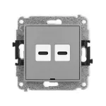 MINI Mechanizm gniazda podwójnego 2xUSB C-C, bez pola opisowego szary mat