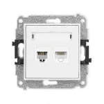 MINI Mechanizm gniazda telefonicznego pojedynczego 1xRJ11 + komputerowego pojedynczego 1xRJ45, kat. 5e, 8-stykowy, beznarzędziowe biały mat