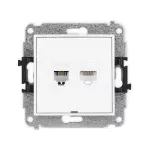 MINI Mechanizm gniazda telefonicznego pojedynczego 1xRJ11 + komputerowego pojedynczego 1xRJ45, kat. 5e, 8-stykowy, beznarzędziowe, bez pola opisowego biały mat