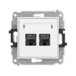MINI Mechanizm gniazda komputerowego podwójnego 2xRJ45, kat. 8, ekranowany, 8-stykowy biały mat