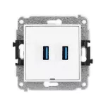 MINI Mechanizm gniazda podwójnego 2xUSB A-A 3.0, bez pola opisowego biały mat