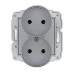 ICON Mechanizm gniazda podwójnego do ramki bez uziemienia 2x2P (bez przesłon torów prądowych) srebrny metalik