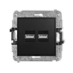 ICON Mechanizm ładowarki USB podwójnej 2xUSB A, 15,5W max., 5V, 3.1A, bez pola opisowego czarny mat