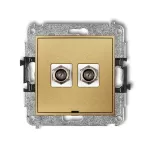 ICON Mechanizm gniazda antenowego podwójnego typu F (SAT) niklowany, bez pola opisowego złoty