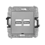 MINI Mechanizm ładowarki USB podwójnej 2xUSB A, 15,5W max., 5V, 3.1A, bez pola opisowego srebrny metalik