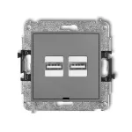 MINI Mechanizm ładowarki USB podwójnej 2xUSB A, 15,5W max., 5V, 3.1A, bez pola opisowego szary mat