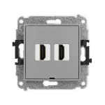 MINI Mechanizm gniazda podwójnego HDMI 2.1, 8K, bez pola opisowego szary mat