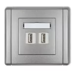 FLEXI Gniazdo podwójne 2xUSB A-A 2.0 srebrny metalik