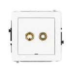 DECO Mechanizm gniazda głośnikowego pojedynczego, bez pola opisowego (typu banan - czerwony i czarny, pozłacany, 4 mm2, skręcany) biały