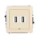 DECO Mechanizm gniazda podwójnego 2xUSB A-A 2.0, bez pola opisowego beżowy