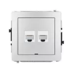 DECO Mechanizm gniazda komputerowego podwójnego 2xRJ45, kat. 6, 8-stykowy, bez pola opisowego srebrny metalik