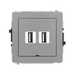 DECO Mechanizm gniazda podwójnego 2xUSB A-A 2.0, bez pola opisowego szary mat