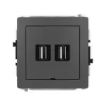 DECO Mechanizm gniazda podwójnego 2xUSB A-A 2.0, bez pola opisowego grafitowy mat