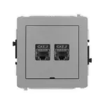 DECO Mechanizm gniazda komputerowego podwójnego 2xRJ45, kat. 7, ekranowany, 8-stykowy, bez pola opisowego szary mat