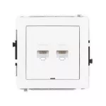 DECO Mechanizm gniazda komputerowego podwójnego 2xRJ45, kat. 5e, 8-stykowy, bez pola opisowego biały mat
