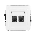 DECO Mechanizm gniazda komputerowego podwójnego 2xRJ45, kat. 7, ekranowany, 8-stykowy biały mat