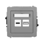 DECO Mechanizm ładowarki USB podwójnej USB C + USB A, 20W max. szary mat