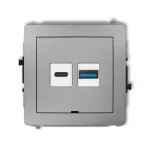 DECO Mechanizm ładowarki USB podwójnej USB C + USB A, 20W max., bez pola opisowego srebrny metalik