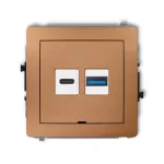 DECO Mechanizm ładowarki USB podwójnej USB C + USB A, 20W max., bez pola opisowego złoty metalik