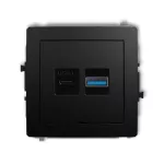 DECO Mechanizm ładowarki USB podwójnej USB C + USB A, 20W max., bez pola opisowego czarny mat