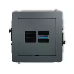 DECO Mechanizm ładowarki USB podwójnej USB C + USB A, 20W max., bez pola opisowego grafitowy mat