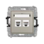 ICON Mechanizm gniazda telefonicznego pojedynczego 1xRJ11 + komputerowego pojedynczego 1xRJ45, kat. 5e, 8-stykowy, beznarzędziowe taupe