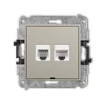 ICON Mechanizm gniazda telefonicznego pojedynczego 1xRJ11 + komputerowego pojedynczego 1xRJ45, kat. 5e, 8-stykowy, beznarzędziowe, bez pola opisowego taupe