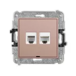 ICON Mechanizm gniazda telefonicznego pojedynczego 1xRJ11 + komputerowego pojedynczego 1xRJ45, kat. 5e, 8-stykowy, beznarzędziowe, bez pola opisowego łososiowy