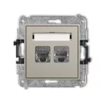 MINI Mechanizm gniazda komputerowego podwójnego 2xRJ45, kat. 6, ekranowany, 8-stykowy taupe